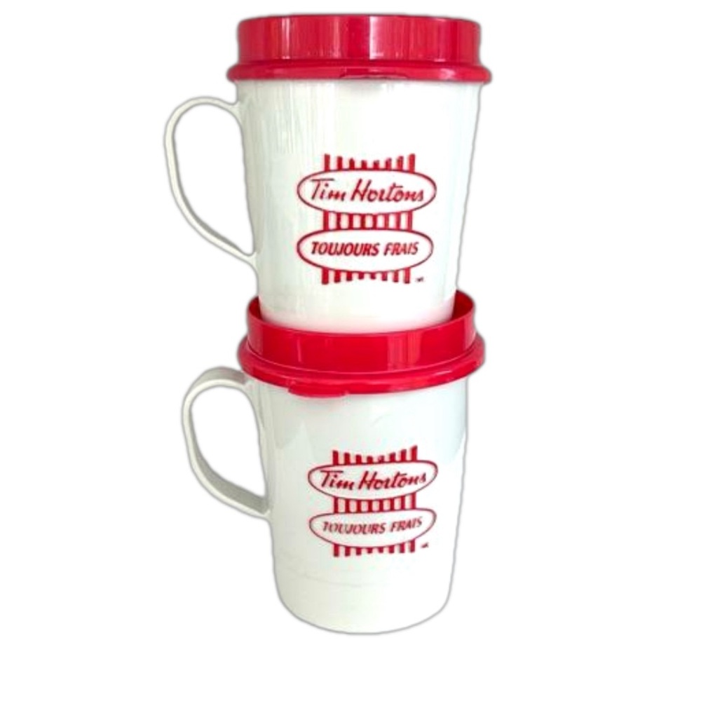 Vintage Small Time Horton’s Red White Travel Mug Pair